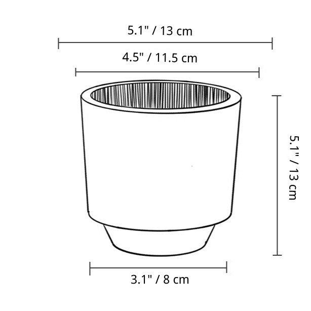 5-inch white clay planter with drainage hole and saucer, ideal for small plants. Simple, clean design for indoor greenery.