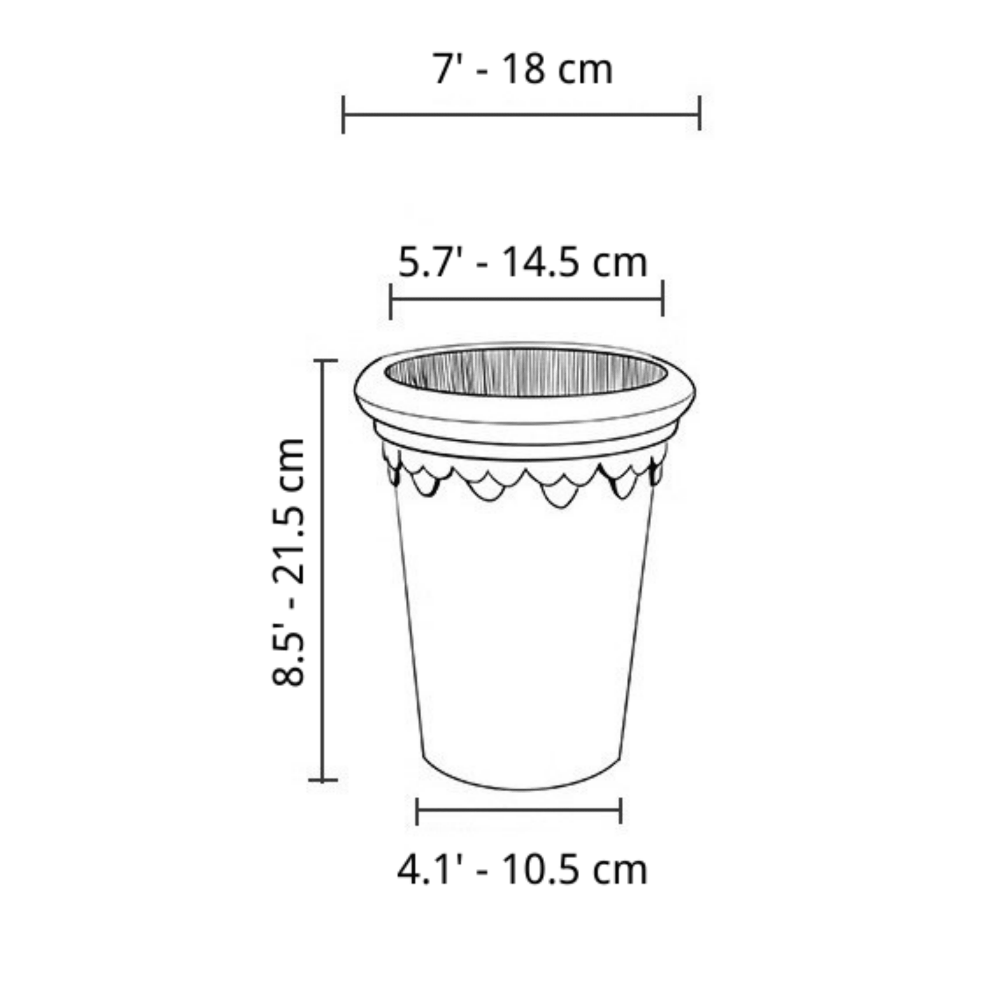 7-inch deep clover-style tall pot with decorative edging, ideal for small trees or plants with deep roots that need ample space. Perfect for indoor or outdoor use.