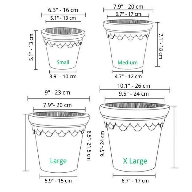 Clover-style ceramic planters available in various sizes (6, 8, 9, and 10 inches), including large options. Ideal for indoor and outdoor plants.