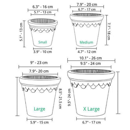 Clover-style ceramic planters available in various sizes (6, 8, 9, and 10 inches), including large options. Ideal for indoor and outdoor plants.